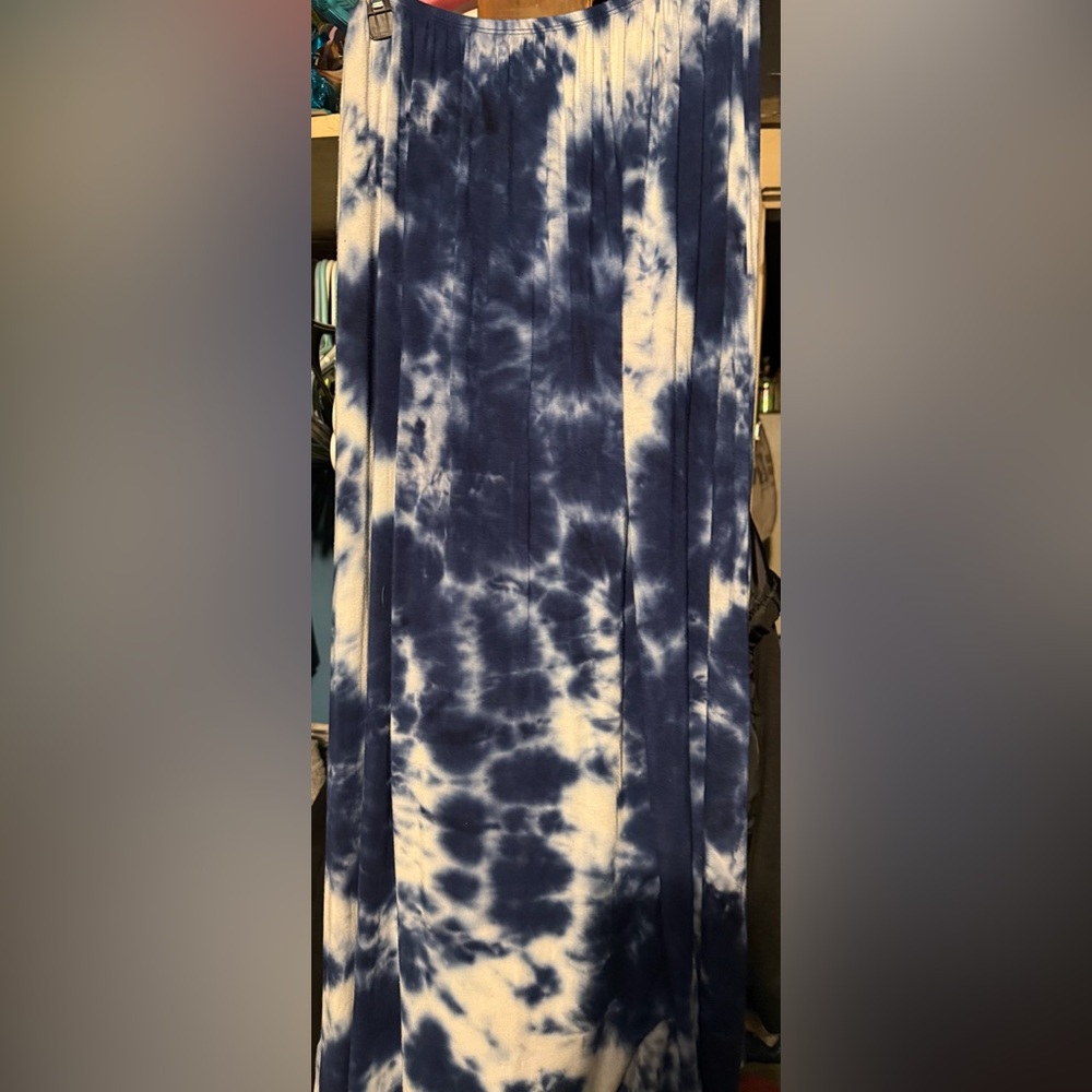 Blue and White Tie-Dye Maxi Skirt
